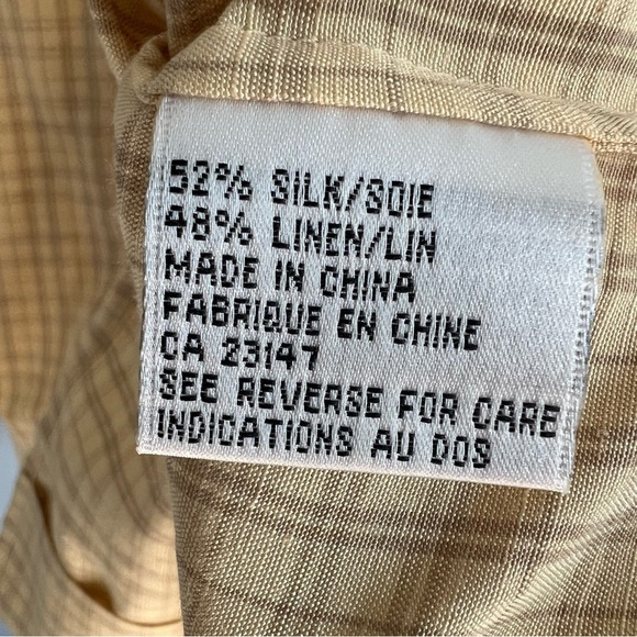 Talbots Silk Linen Button Up Shirt Plaid Gray Yellow Petite Sz 14 Office - Picture 11 of 13